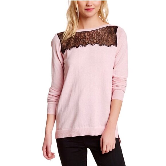NWT Cullen Sweater Sz.L Pink Black Lace Ballet Neck Lightweight Relaxed Fit - Picture 2 of 11